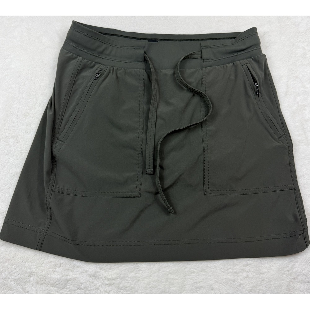 Athleta Chelsea Cargo Skort 8 Olive Gray Hiking Travel Skirt Pockets Drawstring